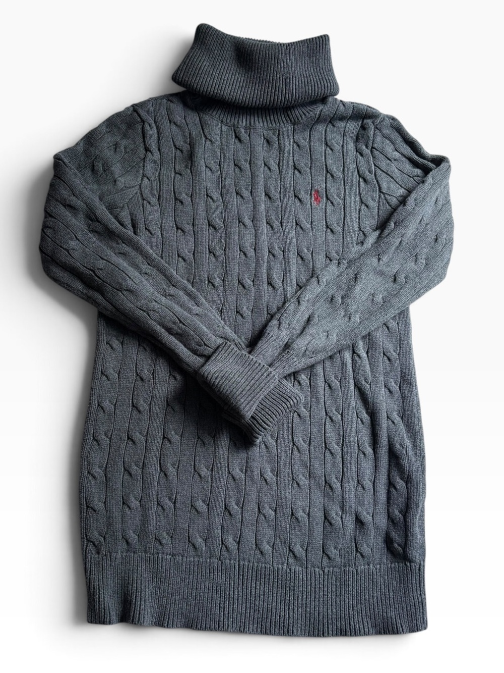 Ralph Lauren 100% cotton oversized Gray Cable-Knit Turtleneck Sweater